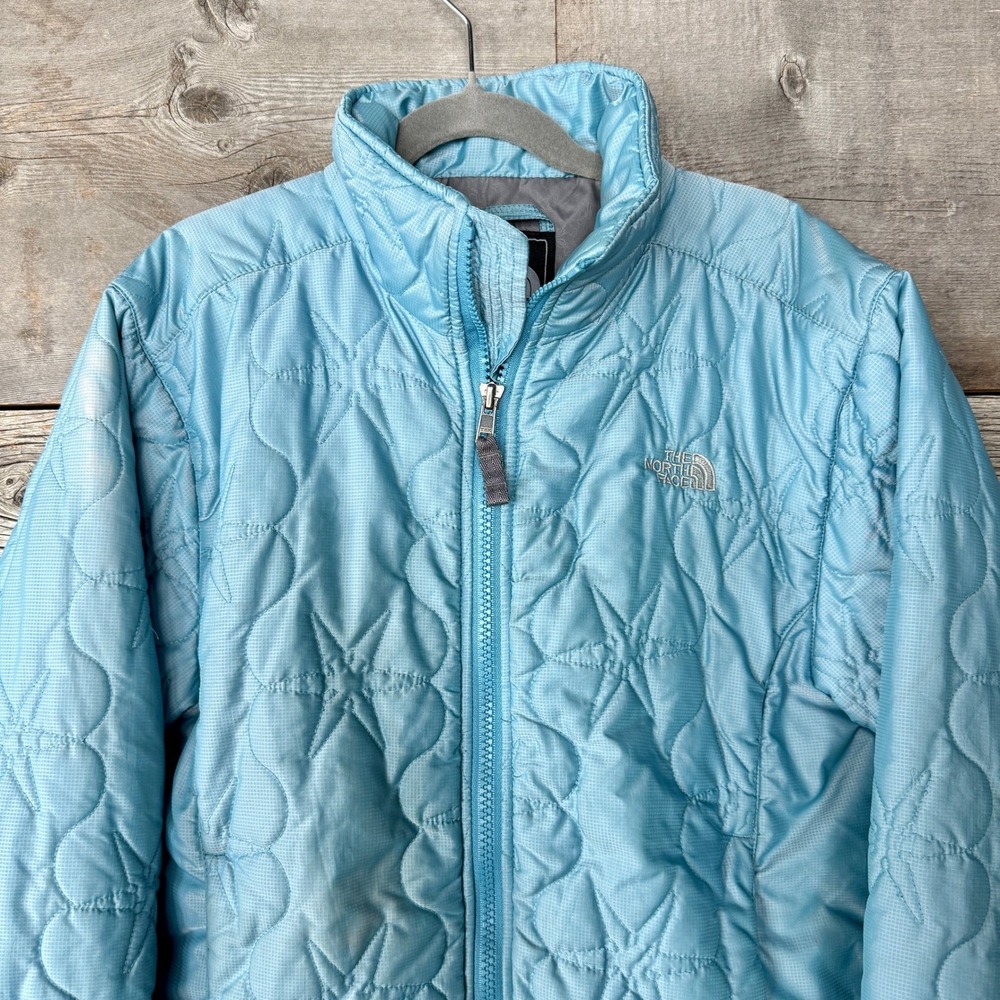 The North Face Girls Star Quilted Puffer‎ Jacket M Light Blue Full Zip READ* - Picture 2 of 15